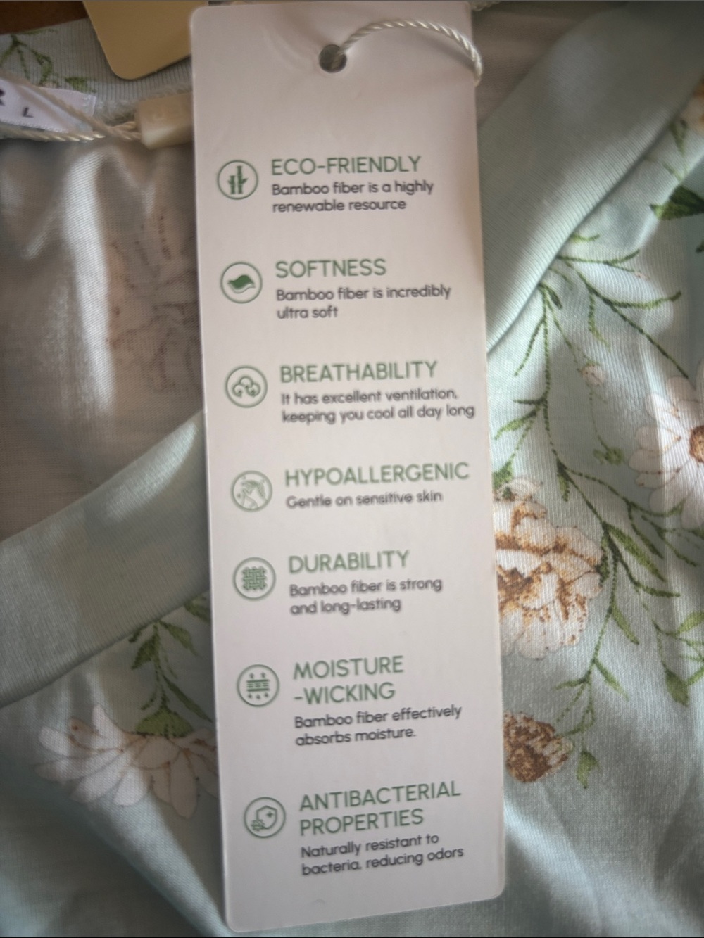 NWT-Ekouaer Floral Certified Bamboo Fibers Sleep Shirt - Light Mint - Picture 4 of 4